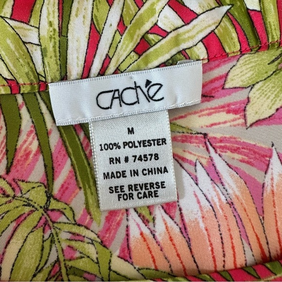 Cache Vibrant Floral One-Shoulder Blouse Birds Butterfly Medium Satin - Picture 5 of 13